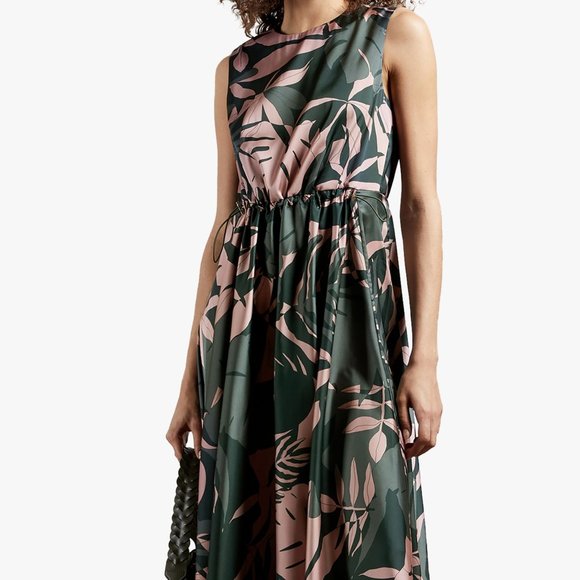 Ted Baker Dagny Exotic Palm Leaf Fit and Flare Draw cord  Print Dress - Picture 3 of 16